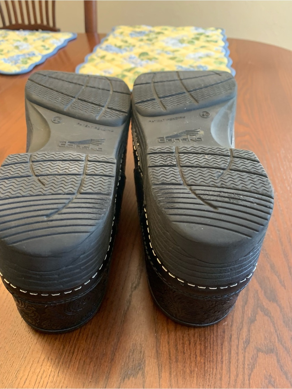 Dansko Black Embossed Leather Slip-On Clogs - Picture 10 of 11
